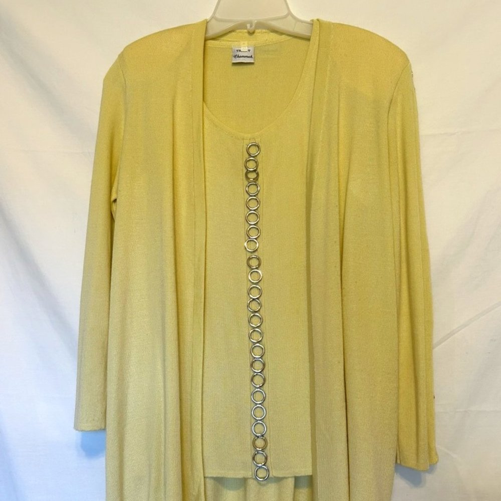 Unique!  TRICOT Chammah ~ 2pc.Set Knit Lemon Open Cardigan/Jacket & Top ~Sz.M